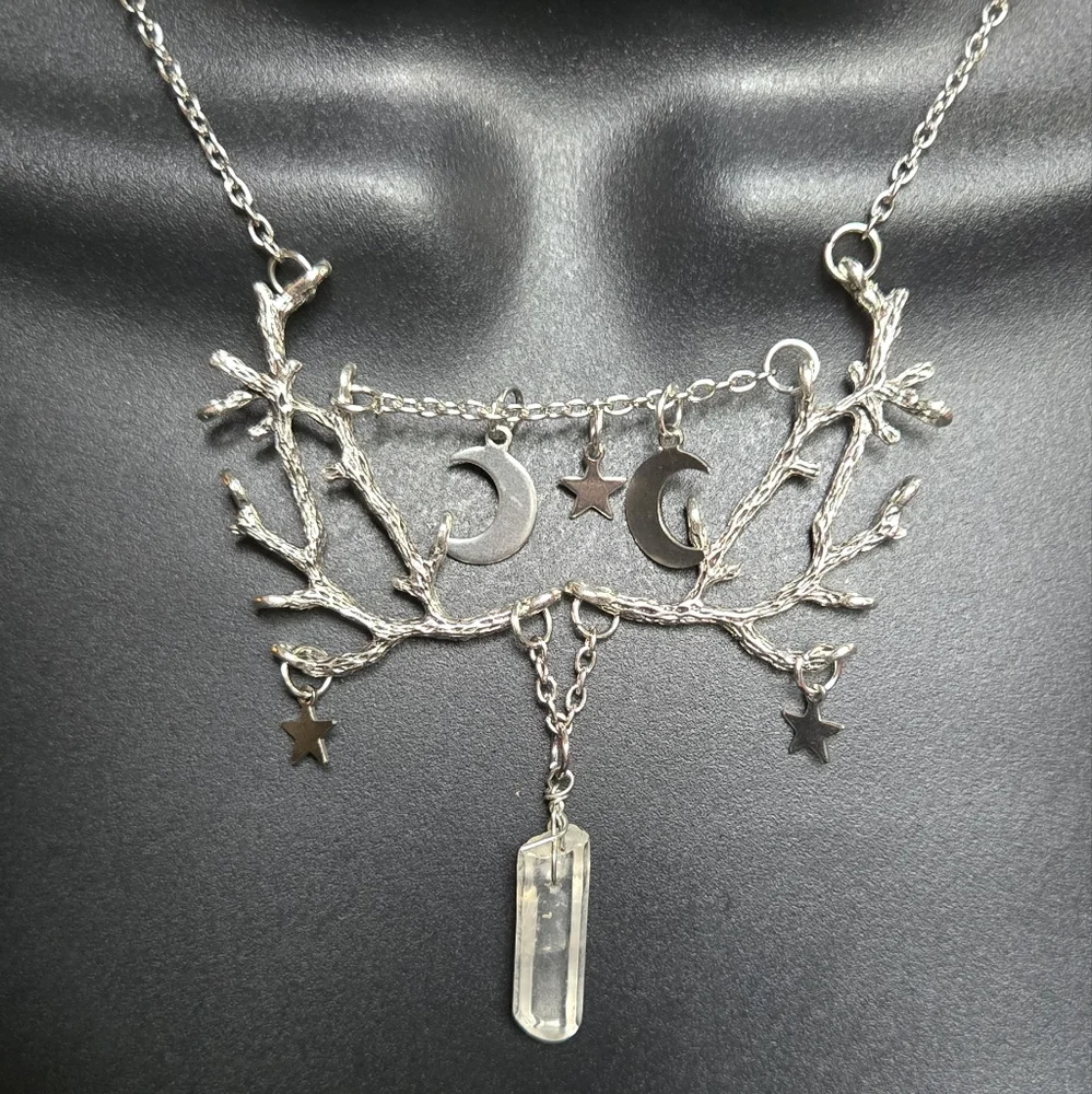 Quartz crystal Silver Celestial Necklace 13"/26" adjustable - Picture 2 of 7